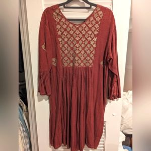 Anthropologie mauve boho mauve embroidered dress